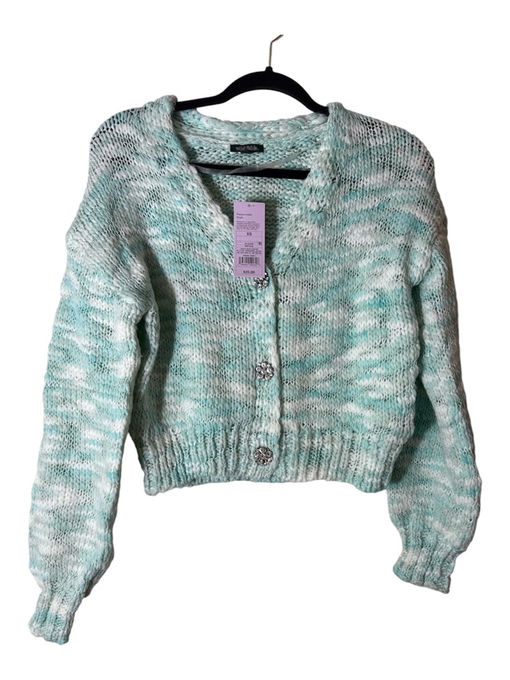 Wild fable NWT Chunky V-Neck Cardigan Sweater - Mint/White button up Sz.
Small